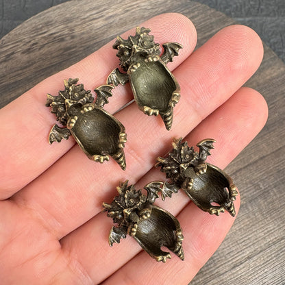 4PCS Tiny Winged Dragon Bead Holders, Vintage Bronze Spacer Cap for Round Bead DIY Jewelry