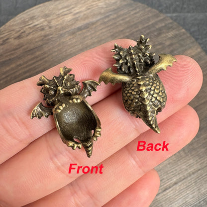 4PCS Tiny Winged Dragon Bead Holders, Vintage Bronze Spacer Cap for Round Bead DIY Jewelry