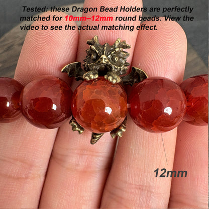 4PCS Tiny Winged Dragon Bead Holders, Vintage Bronze Spacer Cap for Round Bead DIY Jewelry