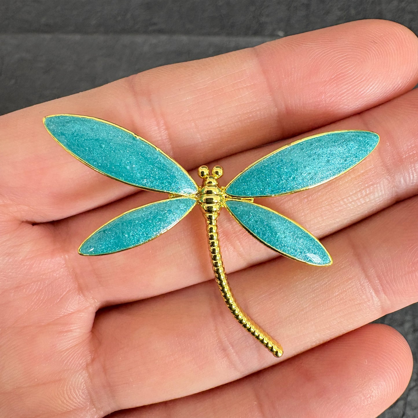Turquoise Enamel Dragonfly Charm, Gold Plated Pendant for Jewelry Making