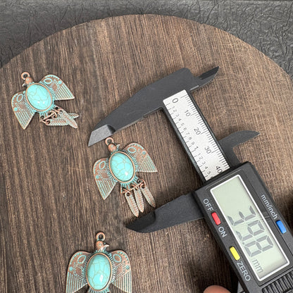 2PCS Turquoise Patina Copper Thunderbird Charms, Native American Style Eagle Pendant for DIY Jewelry