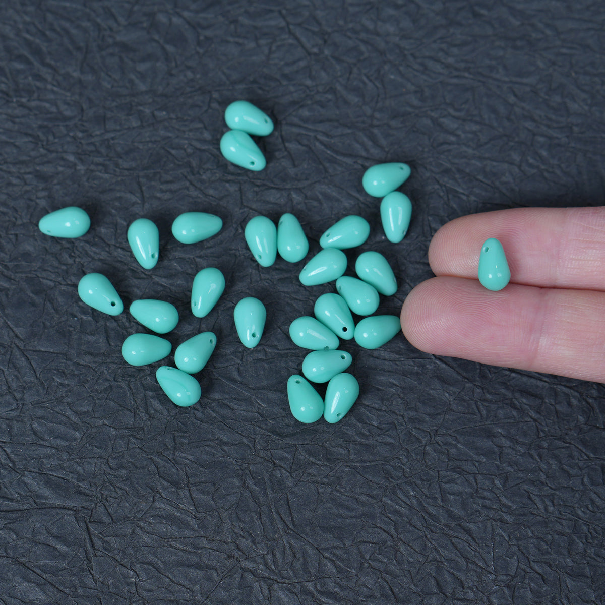 6x9mm Turquoise Teardrop Czech Glass Beads, 25 Pieces