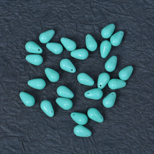 6x9mm Turquoise Teardrop Czech Glass Beads, 25 Pieces