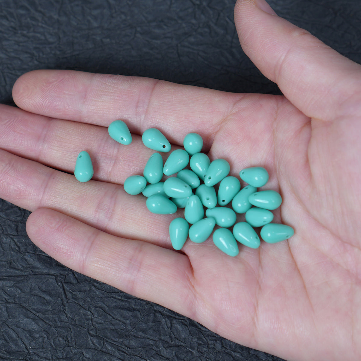 6x9mm Turquoise Teardrop Czech Glass Beads, 25 Pieces
