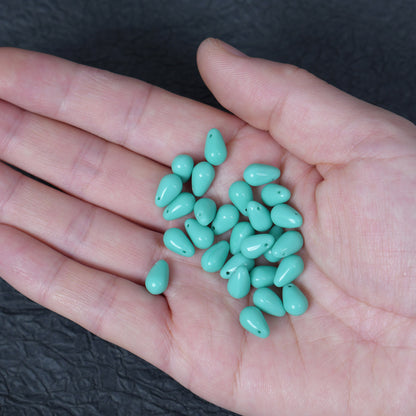6x9mm Turquoise Teardrop Czech Glass Beads, 25 Pieces