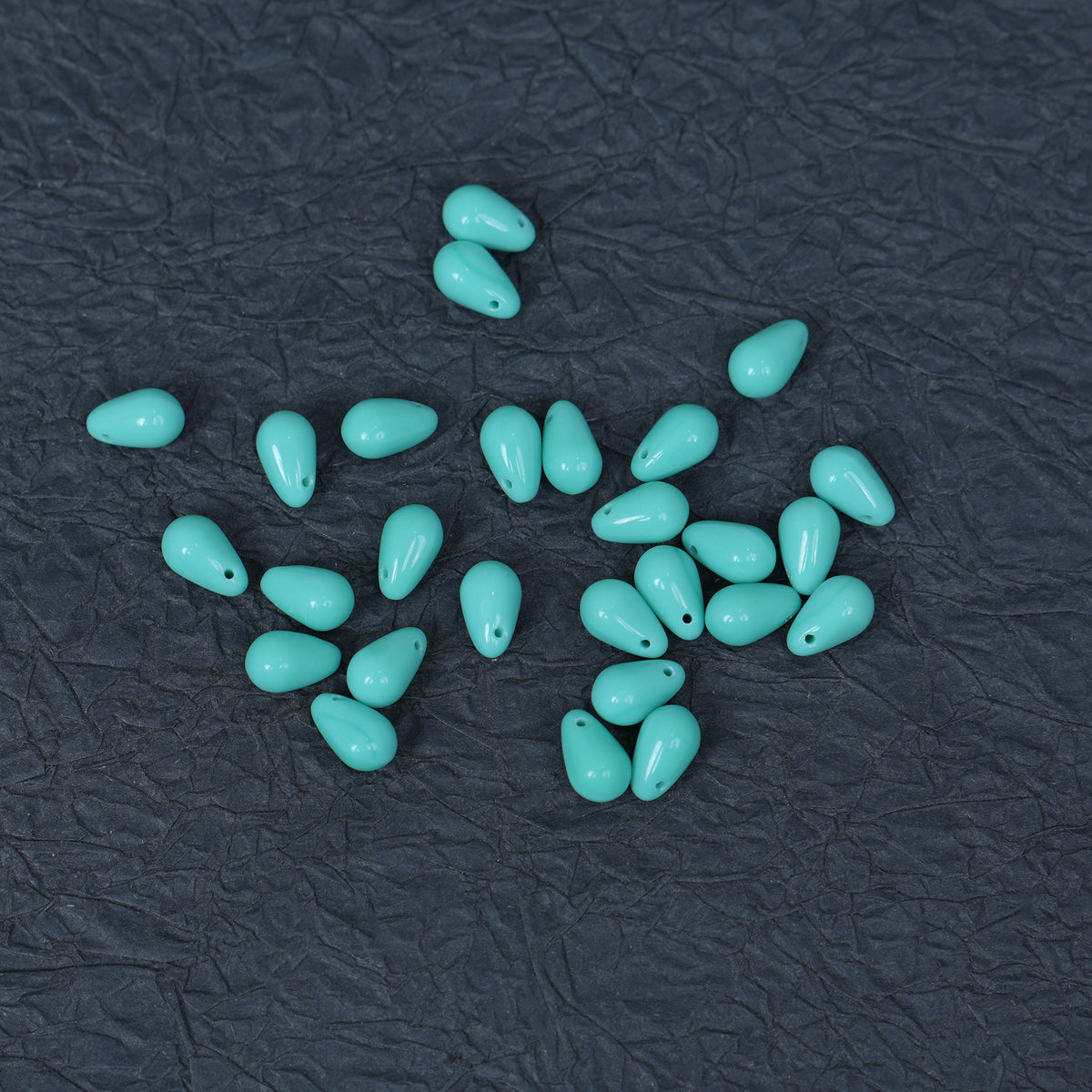 6x9mm Turquoise Teardrop Czech Glass Beads, 25 Pieces