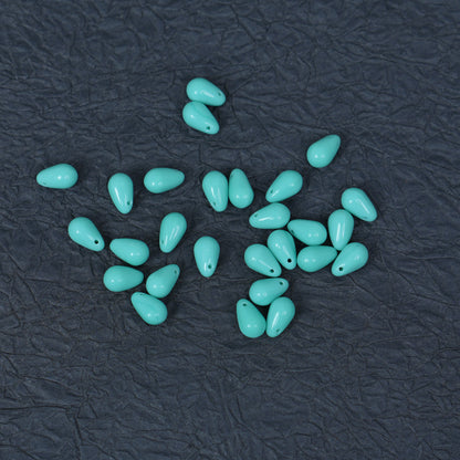6x9mm Turquoise Teardrop Czech Glass Beads, 25 Pieces
