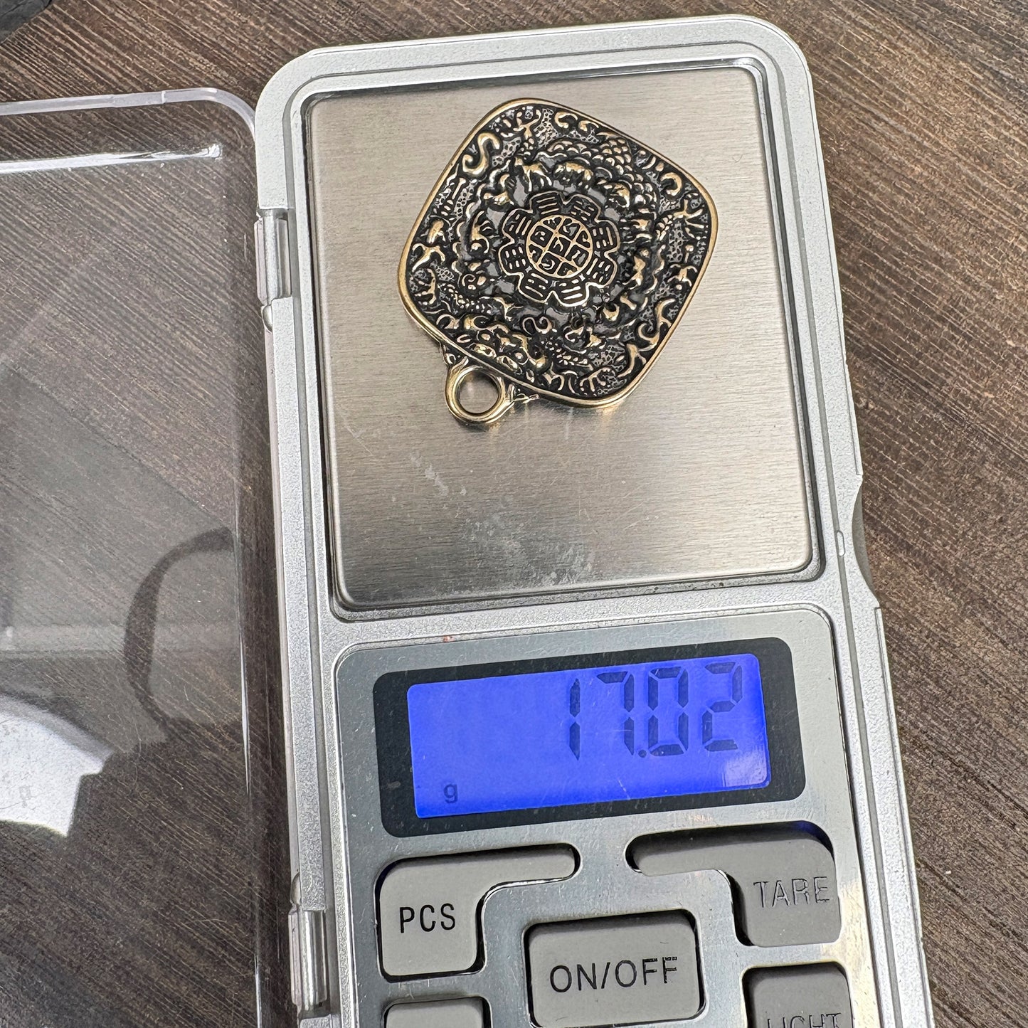 Vintage Brass Amulet Pendant, Eight Auspicious Symbols Dharma Wheel Protection Charm