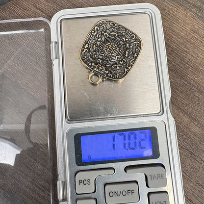 Vintage Brass Amulet Pendant, Eight Auspicious Symbols Dharma Wheel Protection Charm