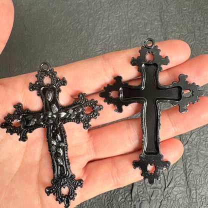 4PCS Vintage Flower Cross Charm Pendants, 3 Tone Bronze Black Silver, Ornate Religious Crucifix for DIY Rosary & Necklace Making
