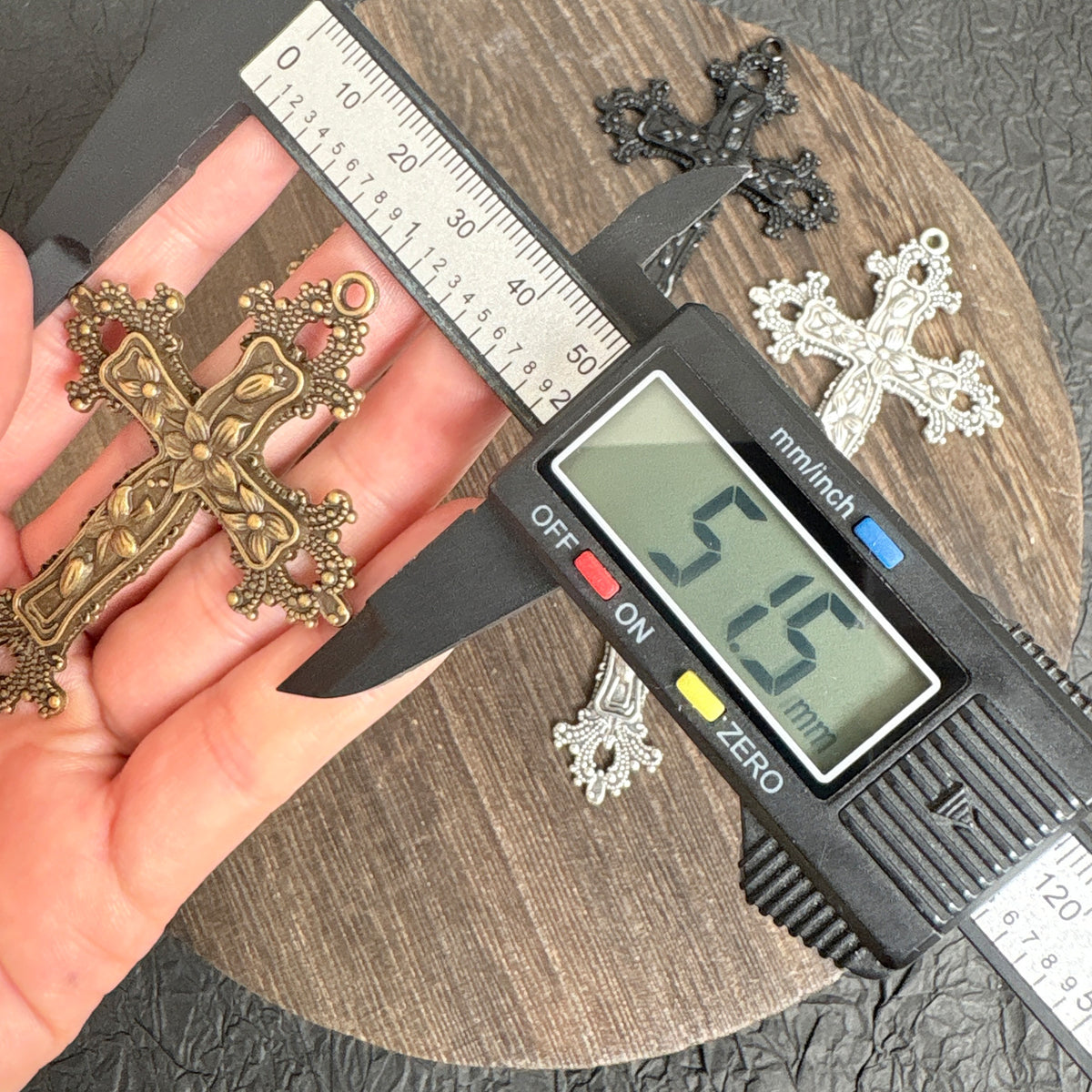 4PCS Vintage Flower Cross Charm Pendants, 3 Tone Bronze Black Silver, Ornate Religious Crucifix for DIY Rosary & Necklace Making