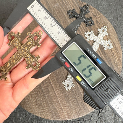 4PCS Vintage Flower Cross Charm Pendants, 3 Tone Bronze Black Silver, Ornate Religious Crucifix for DIY Rosary & Necklace Making