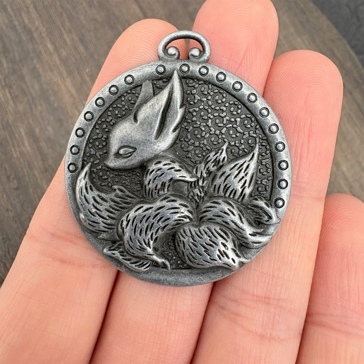 Vintage Style Kitsune Pendant, 9-Tailed Fox Charm Necklace, Japanese Mythology Retro Silver Tone Jewelry