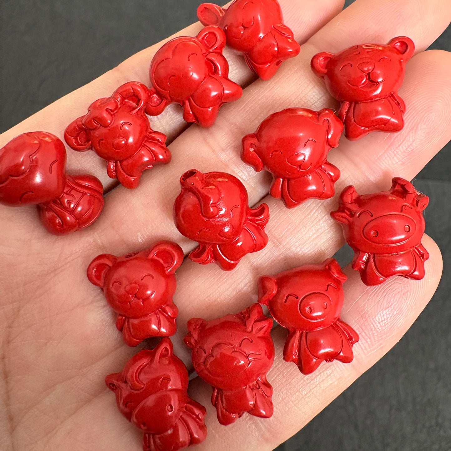 12pcs a Set- 12 Red Cinnabar Chinese Zodiac charm