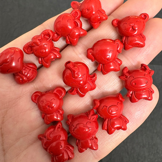 12pcs a Set- 12 Red Cinnabar Chinese Zodiac charm
