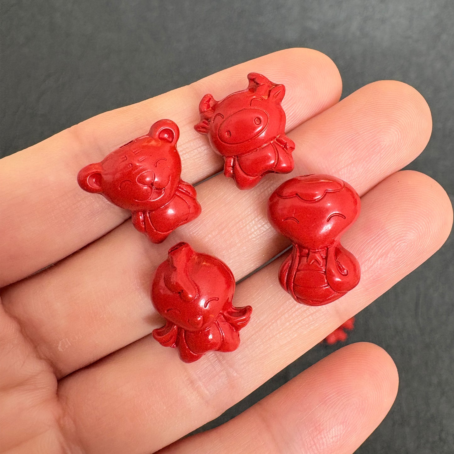 12pcs a Set- 12 Red Cinnabar Chinese Zodiac charm