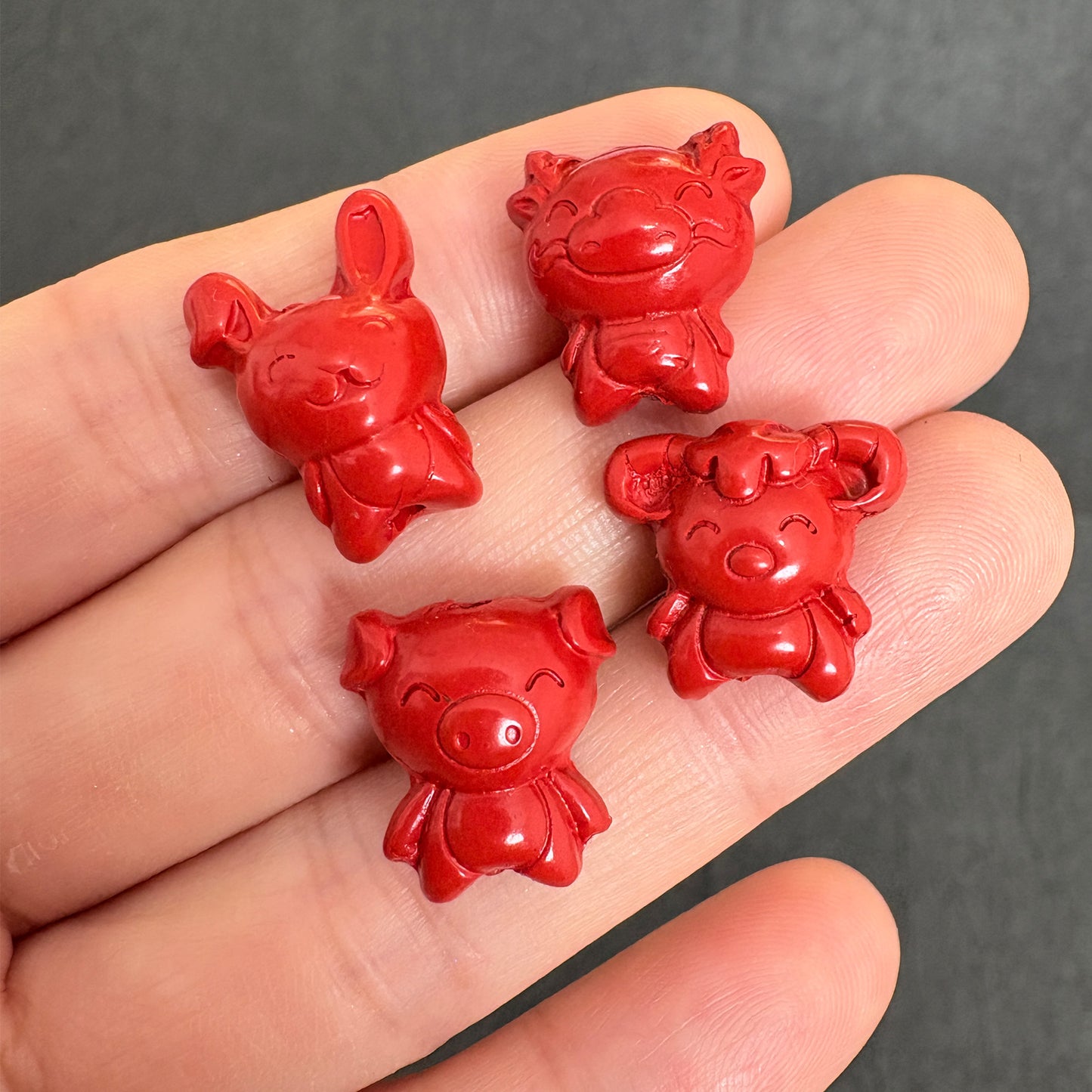 12pcs a Set- 12 Red Cinnabar Chinese Zodiac charm