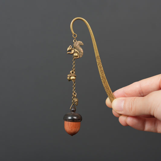 Vintage Bronze Squirrel Locket Acorn Bookmark, Graduation Teacher Student  Gift
