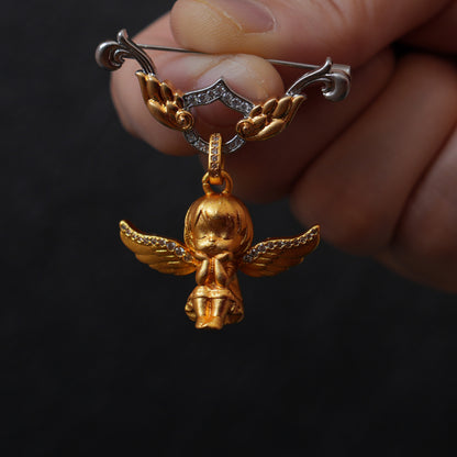 Vintage Angel Brooch:Retro Gold Silver Angel Wings Pin Jewelry