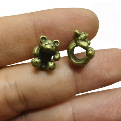 2PCS Vintage Bronze Bear Large Hole Spacer Beads - Cute Craft Supplies for DIY Bracelets & Necklaces
