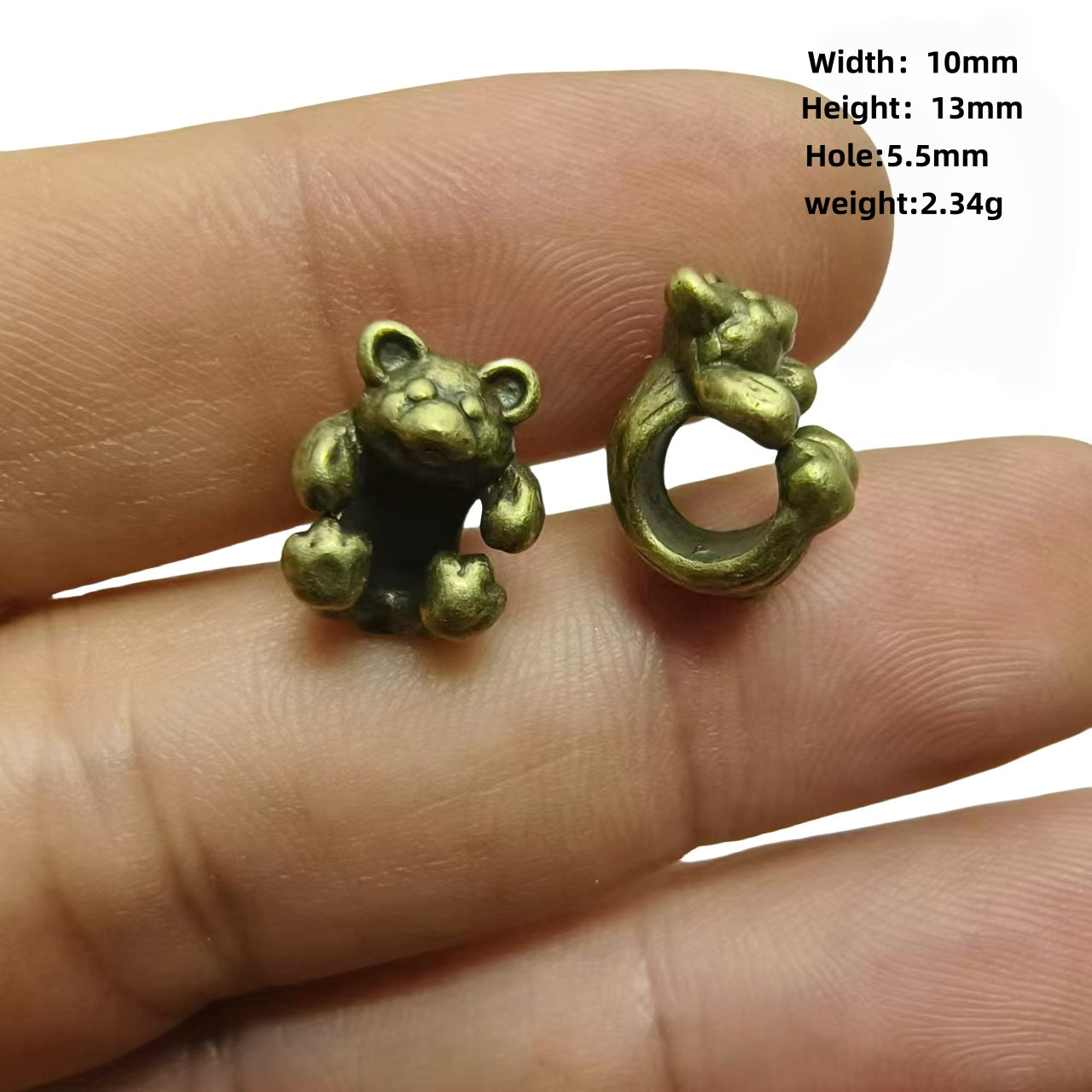 2PCS Vintage Bronze Bear Large Hole Spacer Beads - Cute Craft Supplies for DIY Bracelets & Necklaces