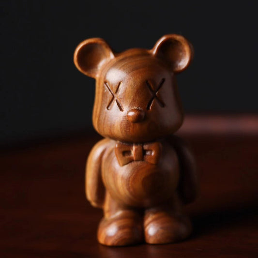 Green Sandalwood Carved Bear Figurine, Wooden Bear Home Decor Ornament