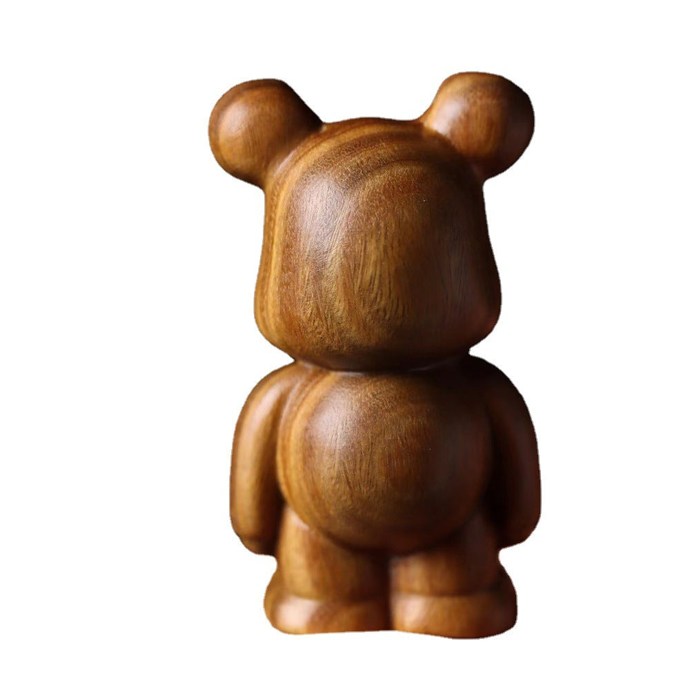Green Sandalwood Carved Bear Figurine, Wooden Bear Home Decor Ornament