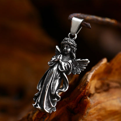 Vintage Stainless Steel Angel Girl Cupid Pendant - Romantic DIY Necklace Charm