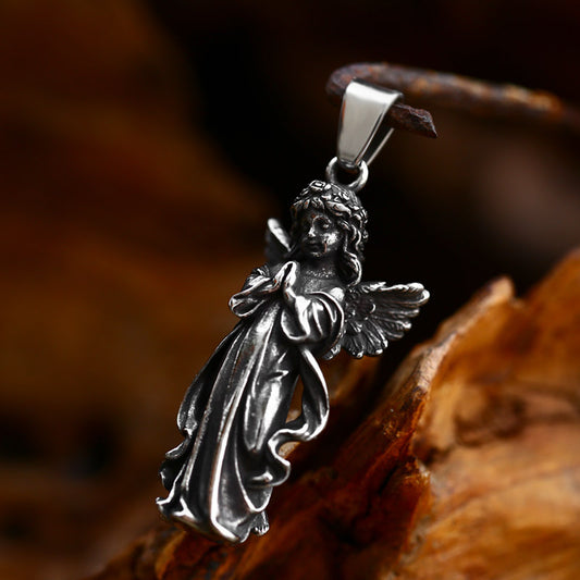 Vintage Stainless Steel Angel Girl Cupid Pendant - Romantic DIY Necklace Charm