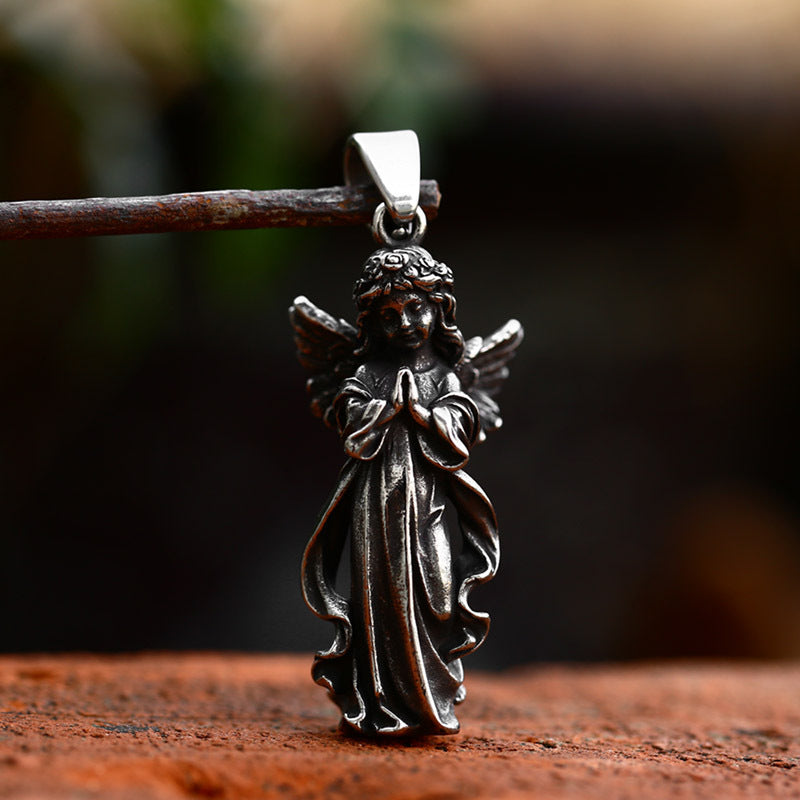 Vintage Stainless Steel Angel Girl Cupid Pendant - Romantic DIY Necklace Charm