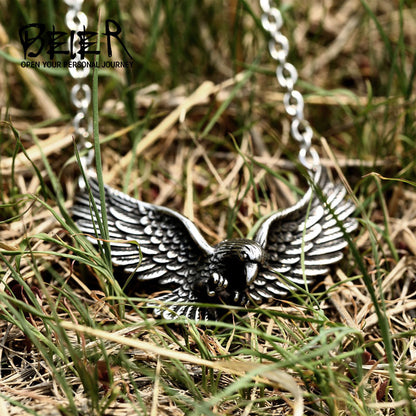 Stainless Steel Vintage Flying Eagle Pendant - Nature-Inspired DIY Jewelry Component