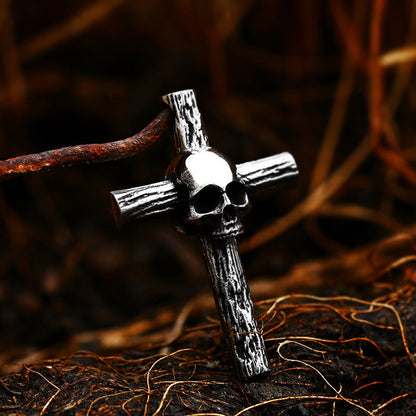 Stainless Steel Skull & Cross Pendant - Gothic-Inspired DIY Jewelry Component for Necklaces