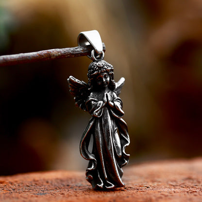 Vintage Stainless Steel Angel Girl Cupid Pendant - Romantic DIY Necklace Charm