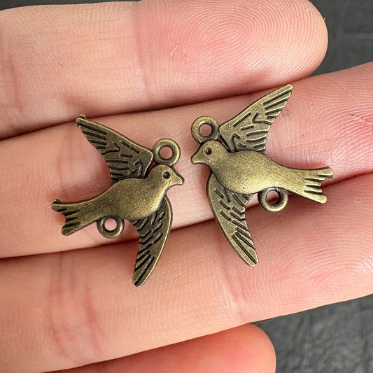 20PCS Antique Bronze Swallow Bird Connector Charms, Vintage Dove Link Pendants for Jewelry Making