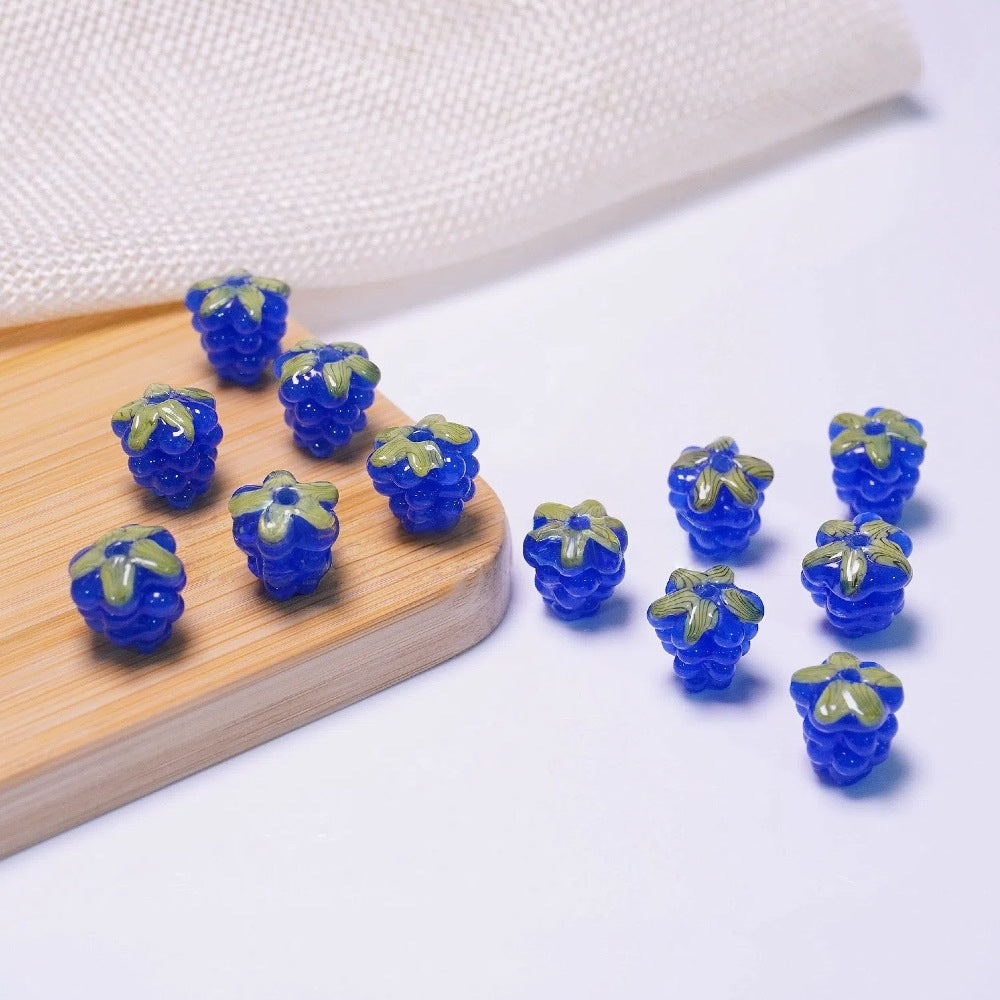 Glass Grape Beads Raspberry Lampwork Charms, Fruit Inspired Spacer Beads, Colorful DIY Jewelry Making Supplies