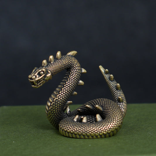 Vintage Brass Dragon & Snake Figurine, Retro Mythical Animal Statue, Feng Shui Desk Decor, Collectible Brass Ornament