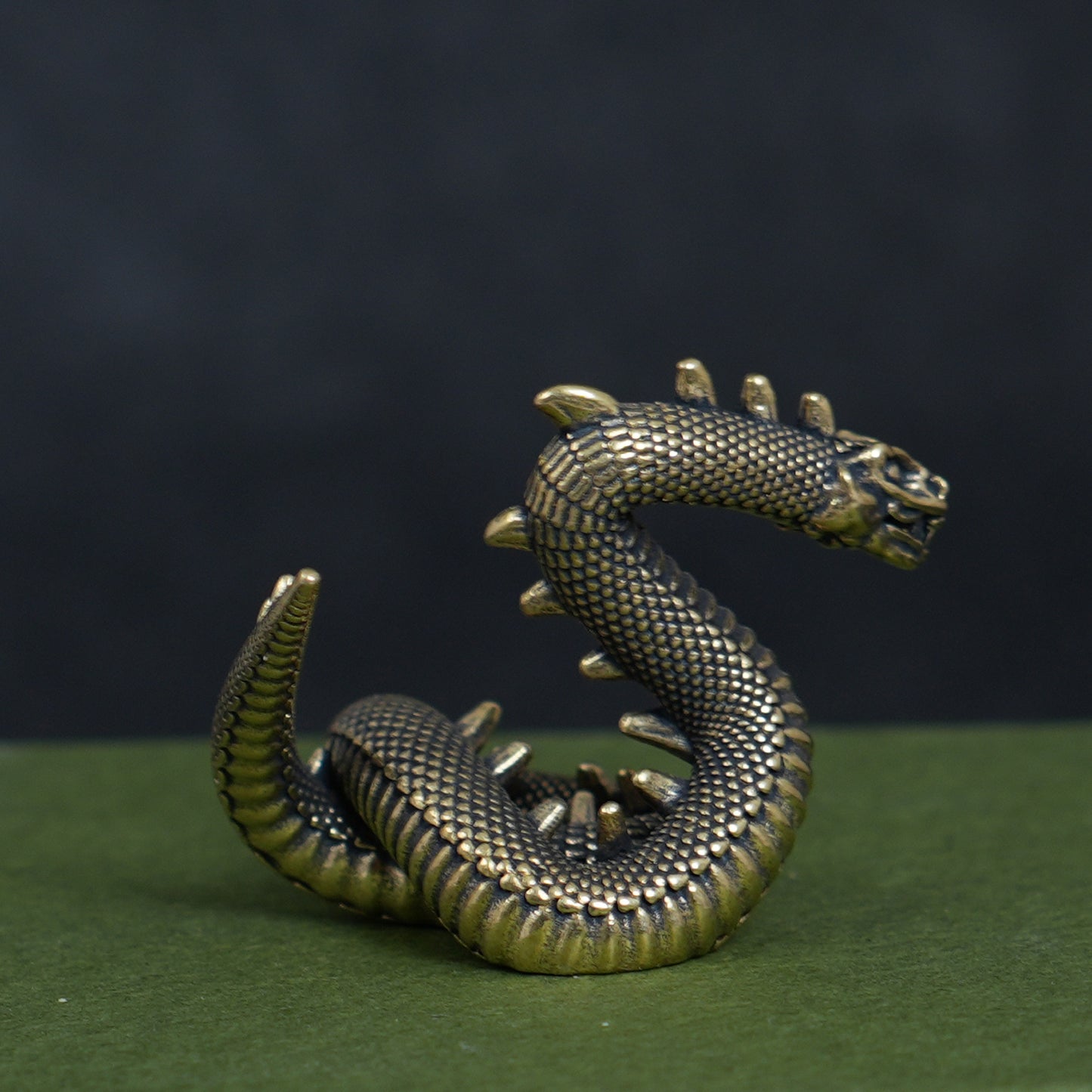 Vintage Brass Dragon & Snake Figurine, Retro Mythical Animal Statue, Feng Shui Desk Decor, Collectible Brass Ornament