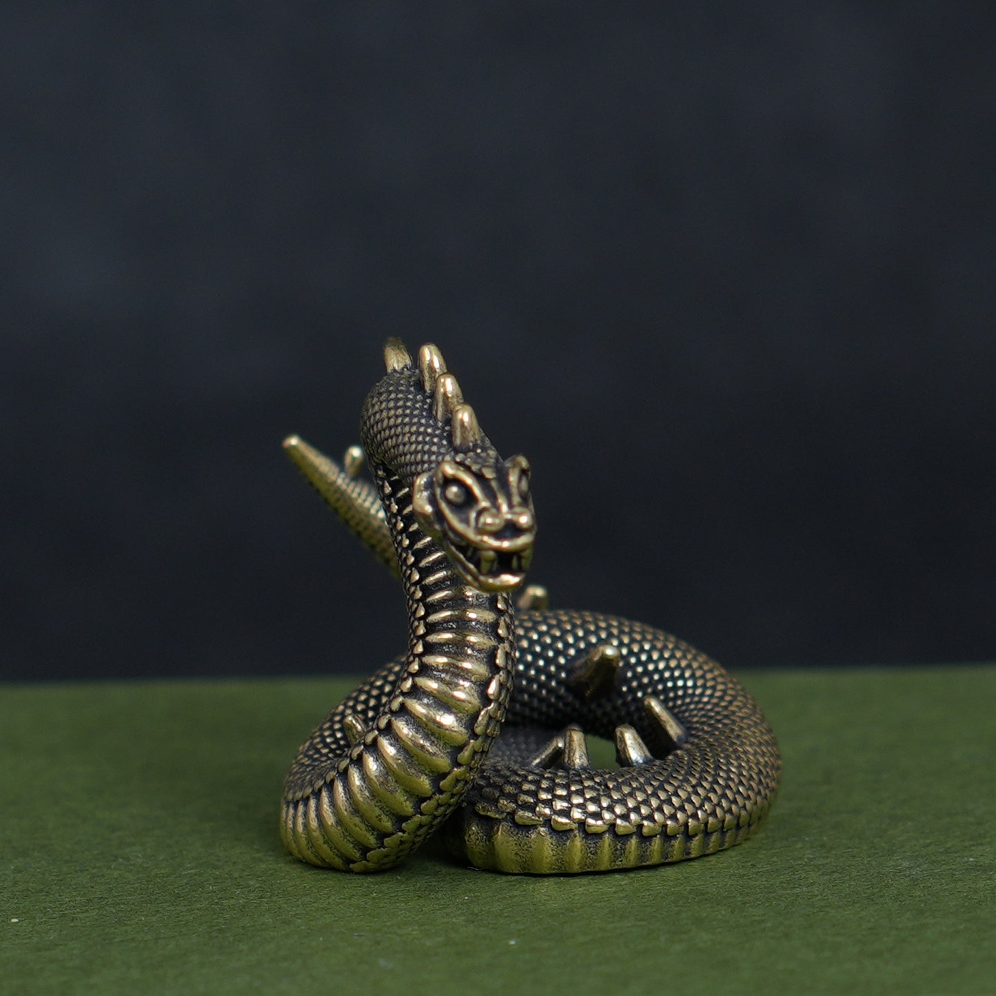 Vintage Brass Dragon & Snake Figurine, Retro Mythical Animal Statue, Feng Shui Desk Decor, Collectible Brass Ornament