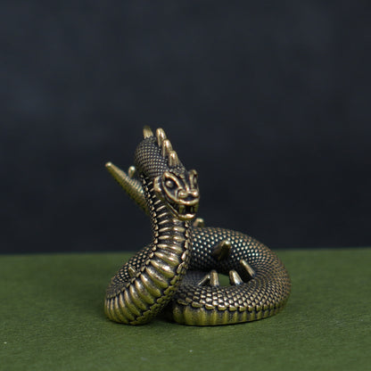Vintage Brass Dragon & Snake Figurine, Retro Mythical Animal Statue, Feng Shui Desk Decor, Collectible Brass Ornament