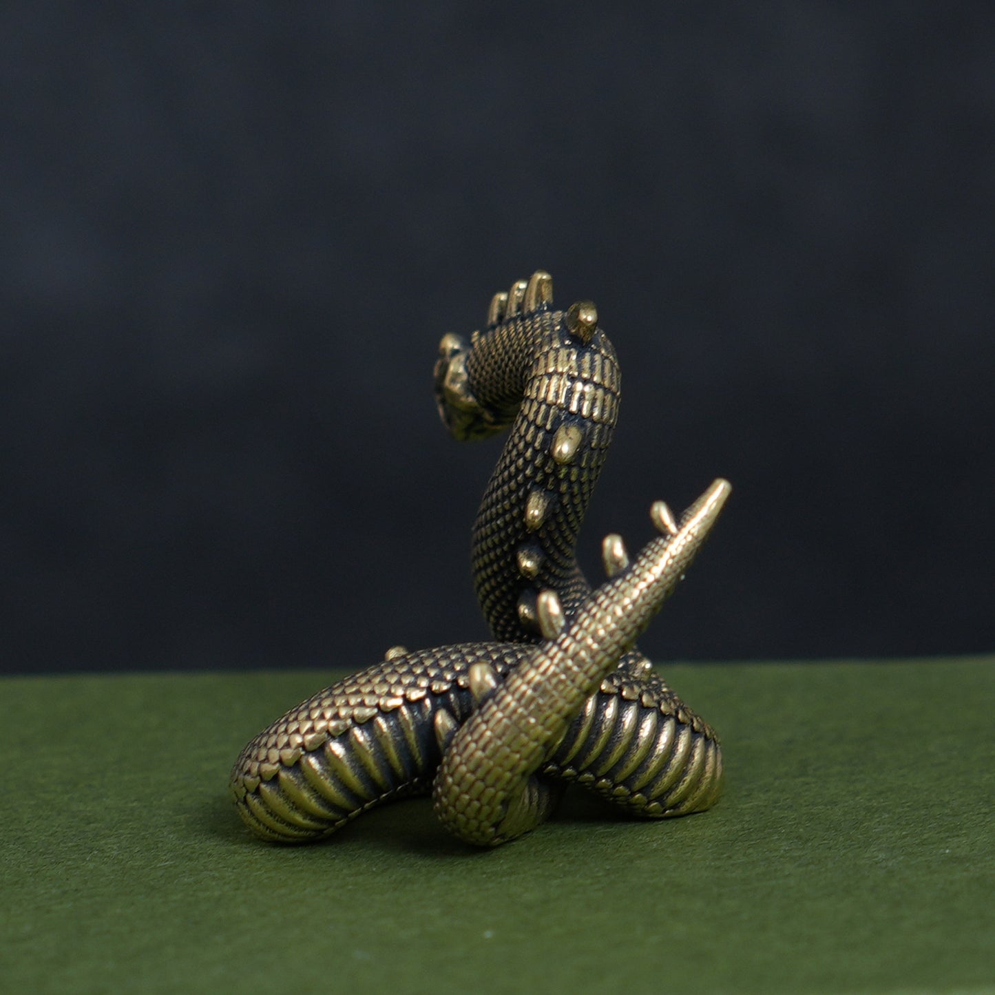 Vintage Brass Dragon & Snake Figurine, Retro Mythical Animal Statue, Feng Shui Desk Decor, Collectible Brass Ornament