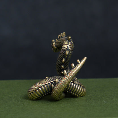 Vintage Brass Dragon & Snake Figurine, Retro Mythical Animal Statue, Feng Shui Desk Decor, Collectible Brass Ornament