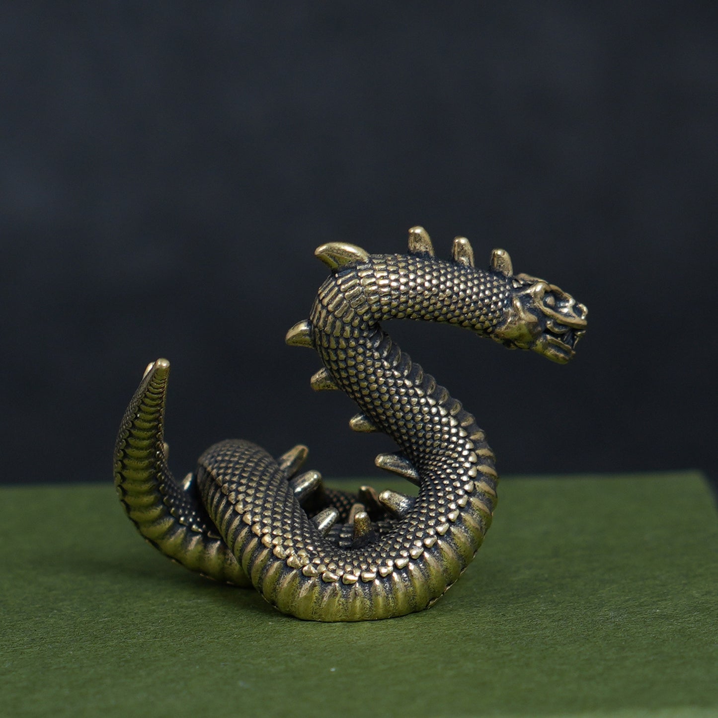 Vintage Brass Dragon & Snake Figurine, Retro Mythical Animal Statue, Feng Shui Desk Decor, Collectible Brass Ornament