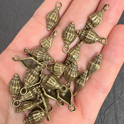 30PCS Antique Bronze Conch Shell Charms, Vintage Spiral Seashell Pendants for Jewelry Making