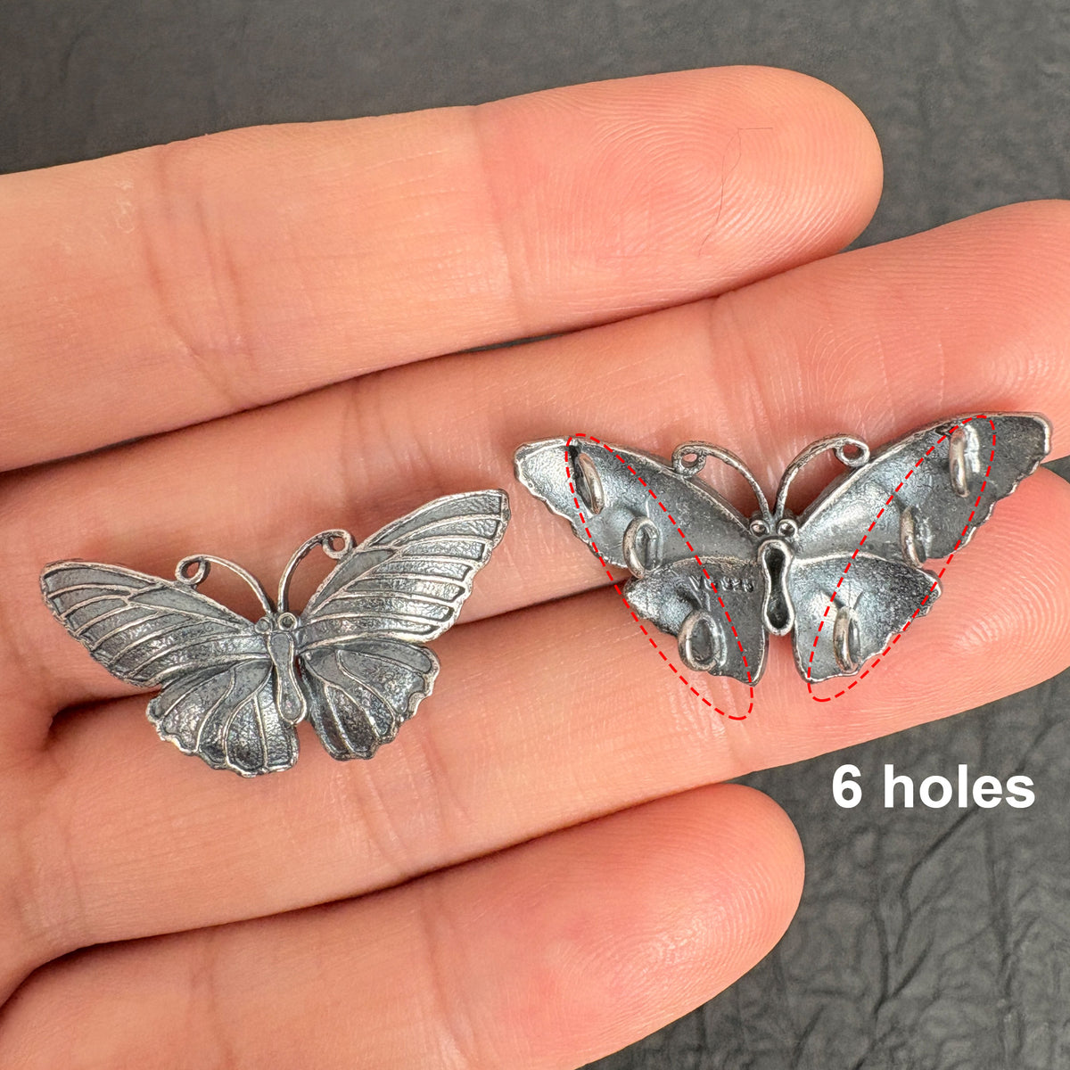 2PCS Antique Silver Butterfly Connector Charms, 6 Holes Multi-Strand Jewelry Link Component for Earrings & Necklace Making