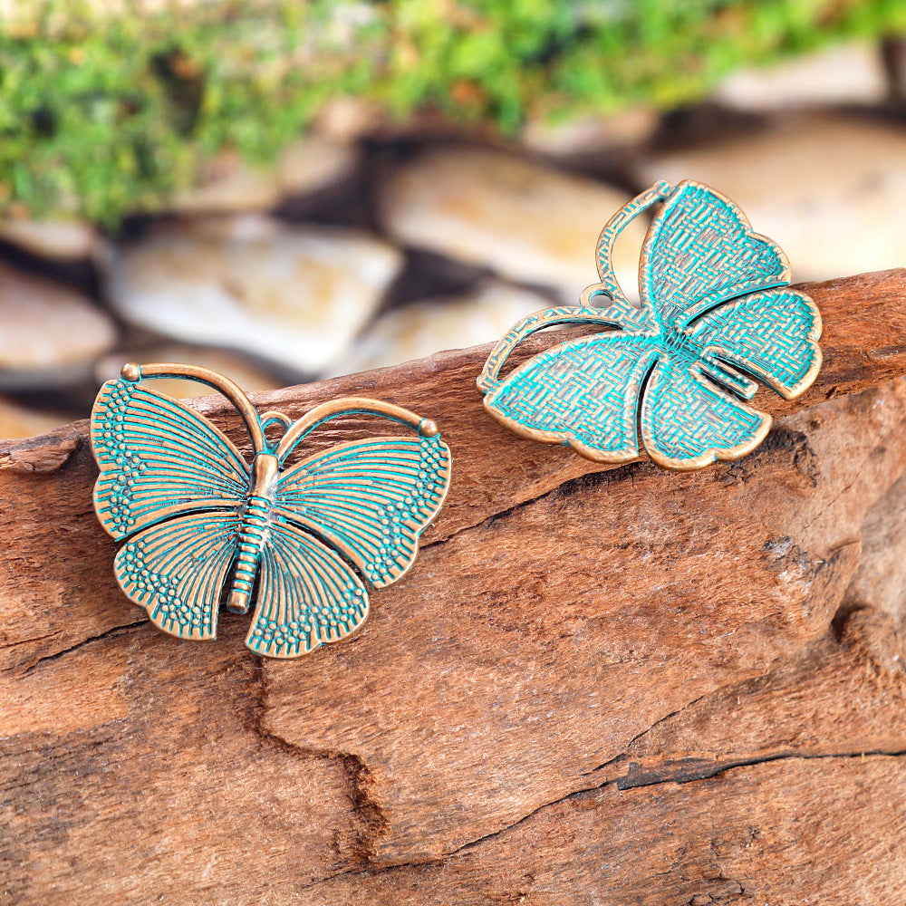 2PCS Antique Bronze Turquoise Patina Butterfly Pendant, Nature Charm for Boho Jewelry