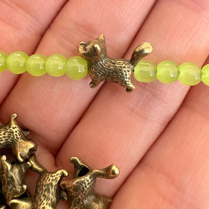 20PCS Vintage Bronze & Silver Running Cat Spacer Beads – Animal Charm for DIY Jewelry Making