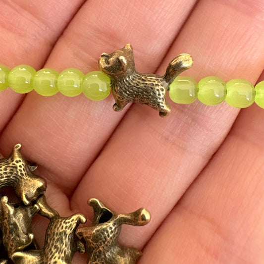 20PCS Vintage Bronze & Silver Running Cat Spacer Beads – Animal Charm for DIY Jewelry Making