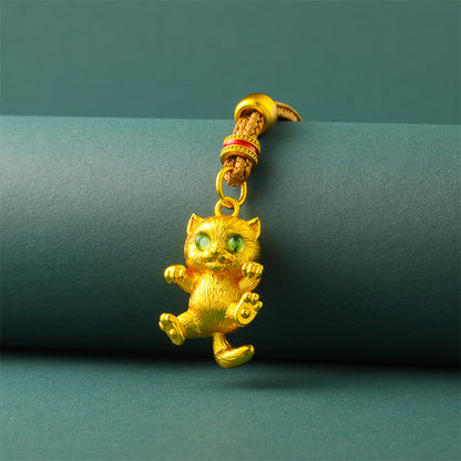 24K Gold Plated Cat Pendant, Brushed Green Eyes Lucky Charm for Necklace Making