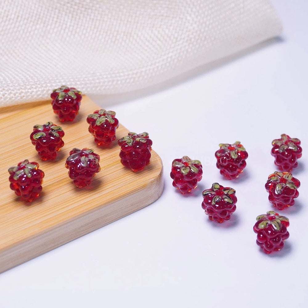 Glass Grape Beads Raspberry Lampwork Charms, Fruit Inspired Spacer Beads, Colorful DIY Jewelry Making Supplies