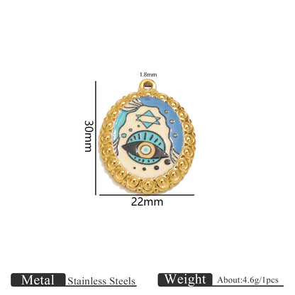 Stainless Steel Irregular Blue Heart Pendants, Enameled Flower & Eye Printed Charms, DIY Jewelry Accessories for Necklaces/Earrings